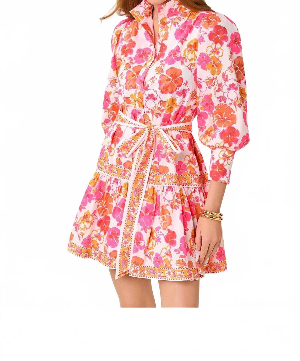 NEW LILLY PULITZER drena mini dress in resort white pansy fansy engineered woven